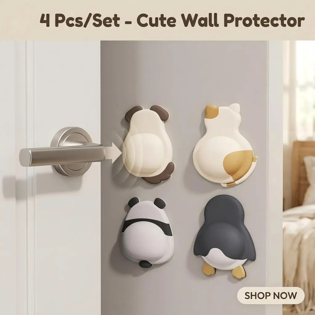 4Pcs Cute Animal Butt Silicone Crash Pad, Squishy Door Handle Wall Protector, Anti-Collision Mute Door Stopper Set for Home Office Decor