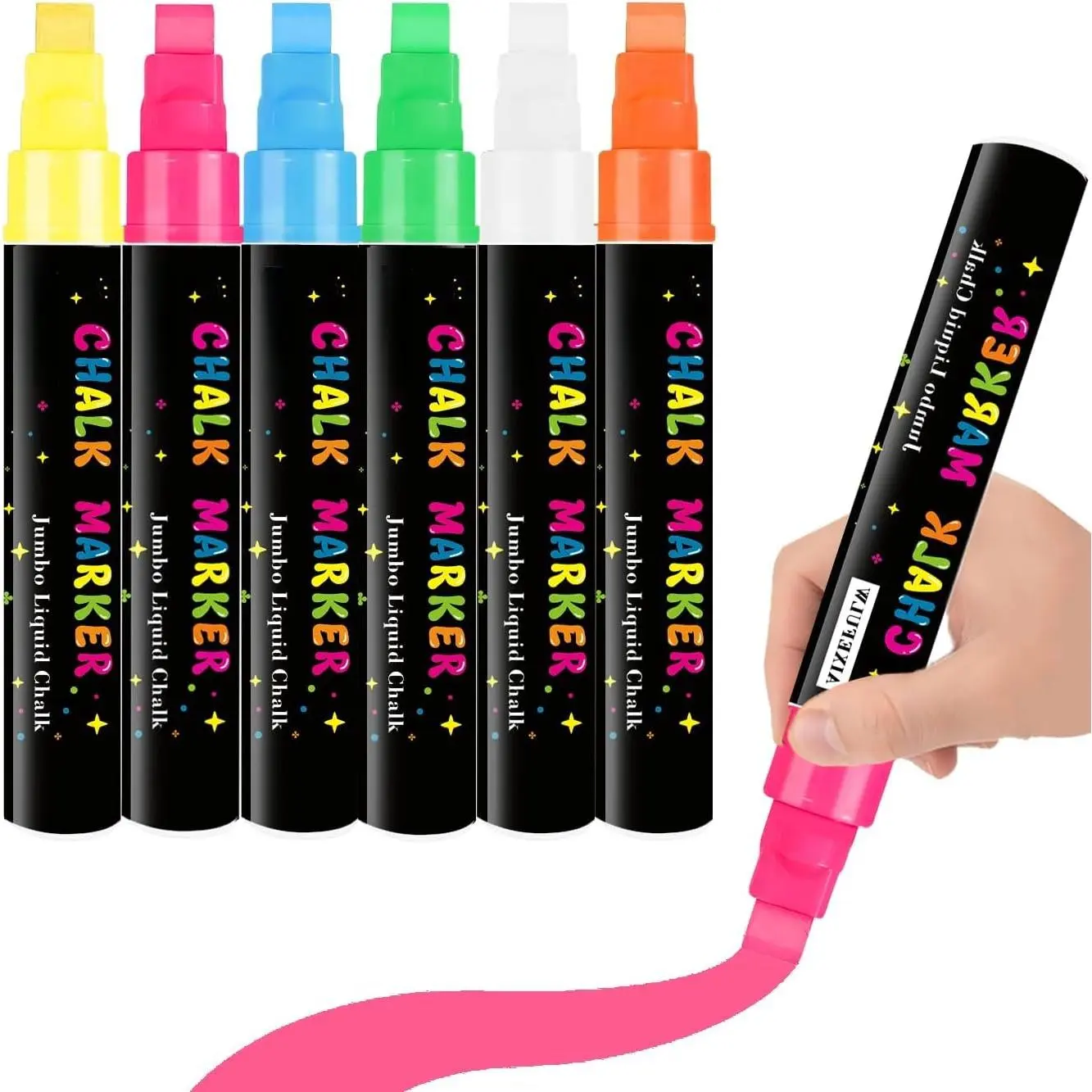 6 Colors Window Markers, 10mm  Washable  Markers, 3 in 1 Wide Tip Liquid Chalk Marker,  for Wedding, Art Painting, Menus, Glass, Mirror, Blackboard.