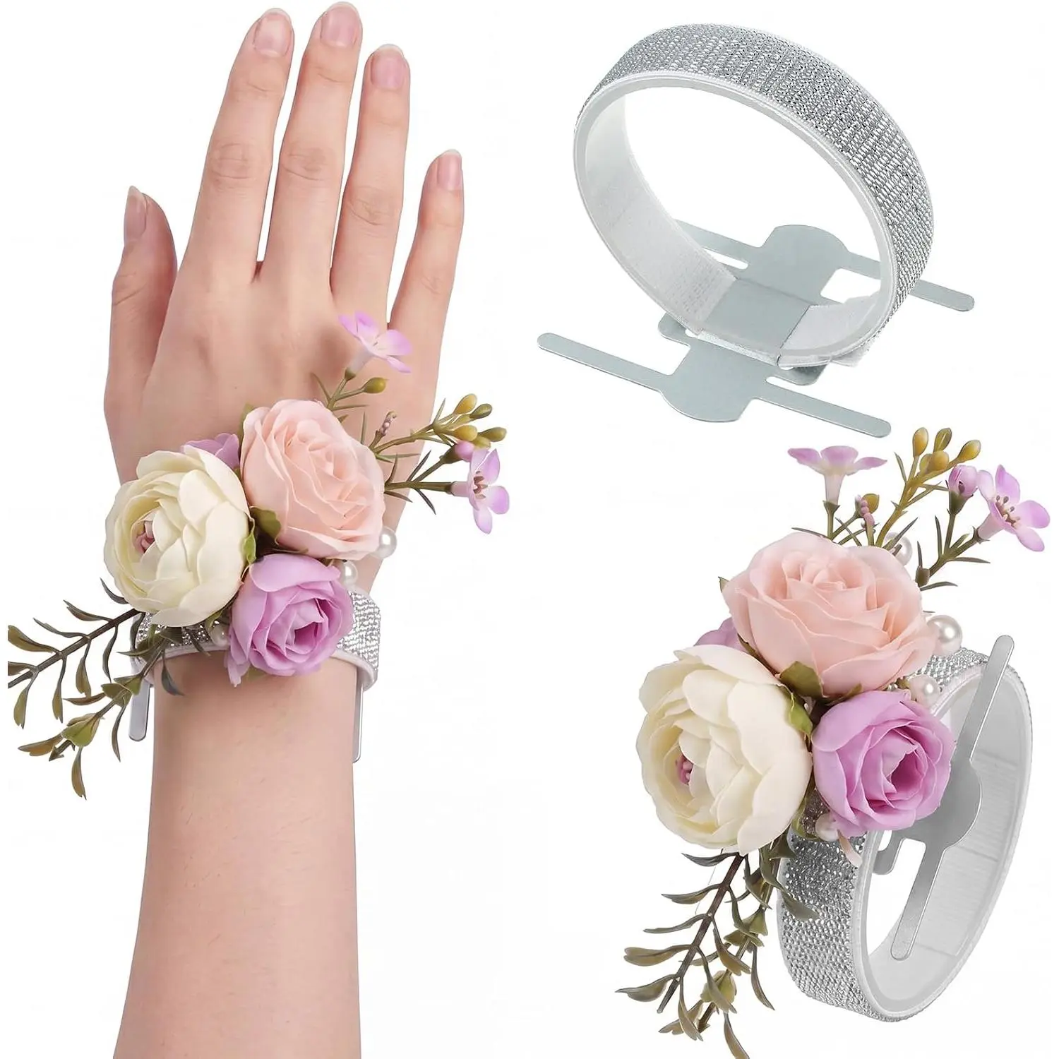 24 count Wrist Corsage Bands Elastic Stretchable Corsage Wristlets Bracelets Prom DIY Wrist Accessories Elegant Wristlets Bands for Wedding Party Bride Bridesmaid Prom Festival