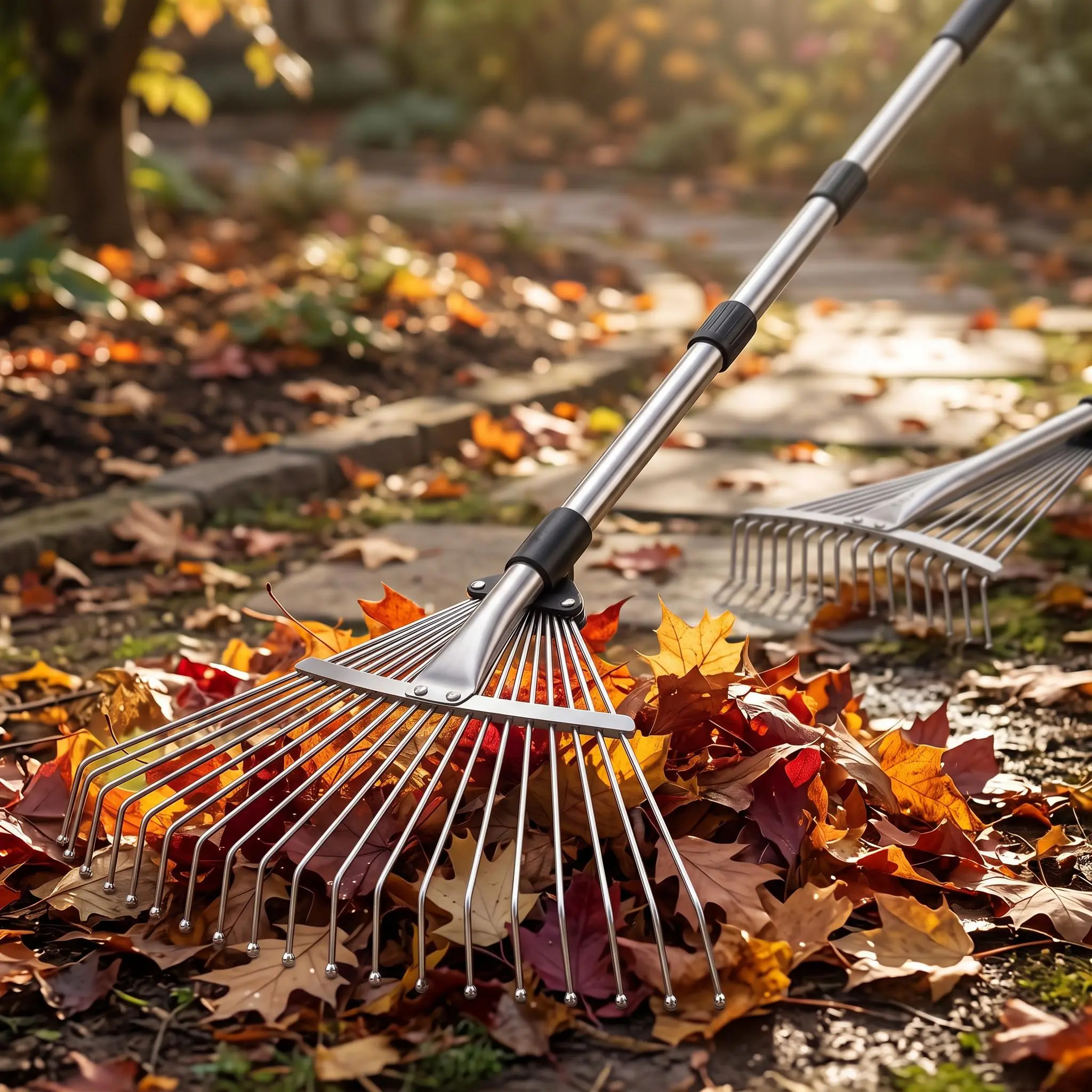 【IdealHouse】Adjustable Leaf Rake, 6.8 ft Metal Garden Rake With Expandable Handle