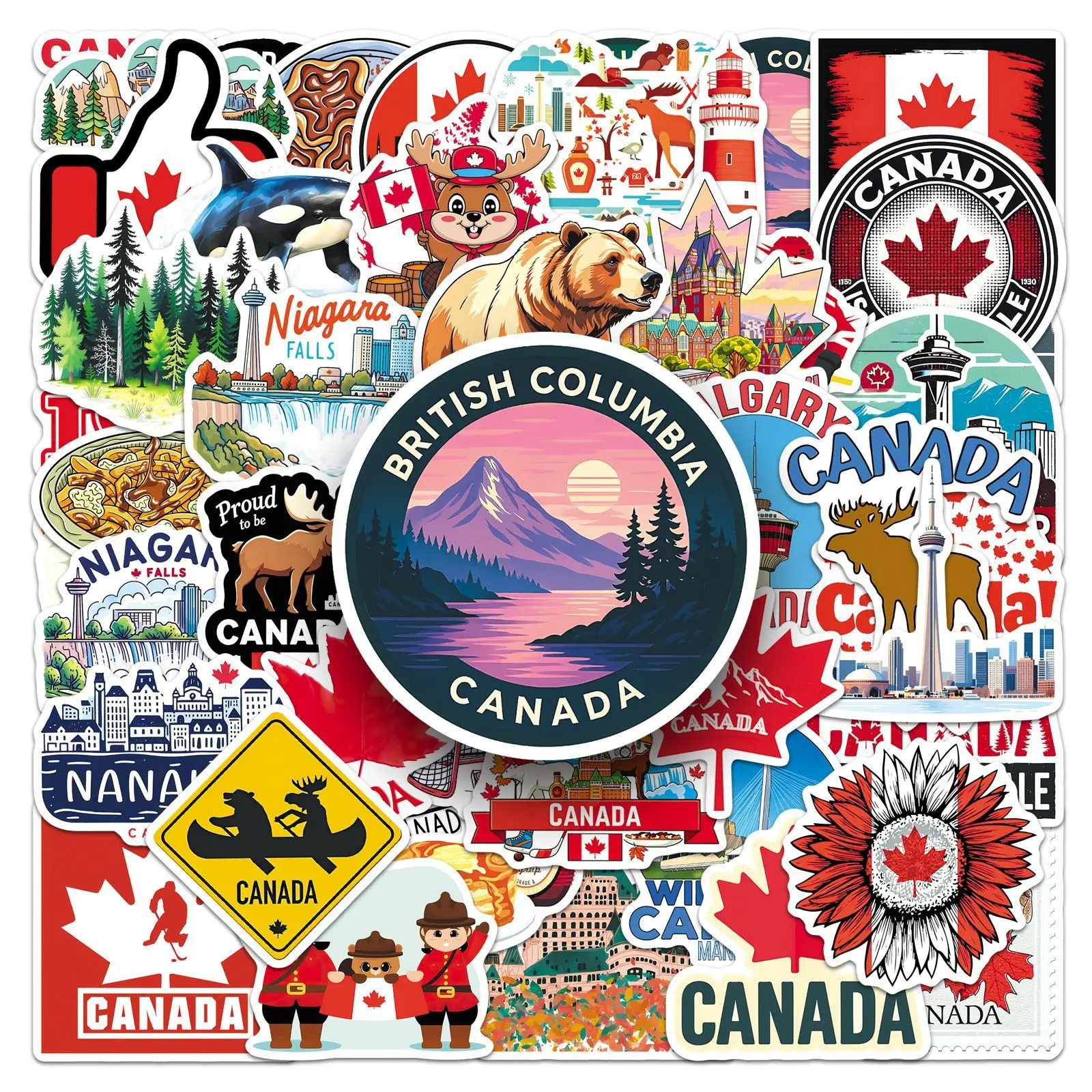 50Pcs Canada Outdoor Travel Stickers, Waterproof Cartoon City Landmarks, Scenery, Decorative Journal Stickers, PVC Material, DIY Decorative Stickers