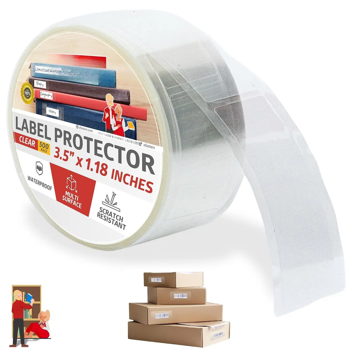 Clear Labels Sticker Protectors 500-Pack  and Yellowing-Resistant Clear Label Protectors for Barcode Stickers, Library Labels for Book Spines, Laboratory, Office (3.5 x 1.2 inch)