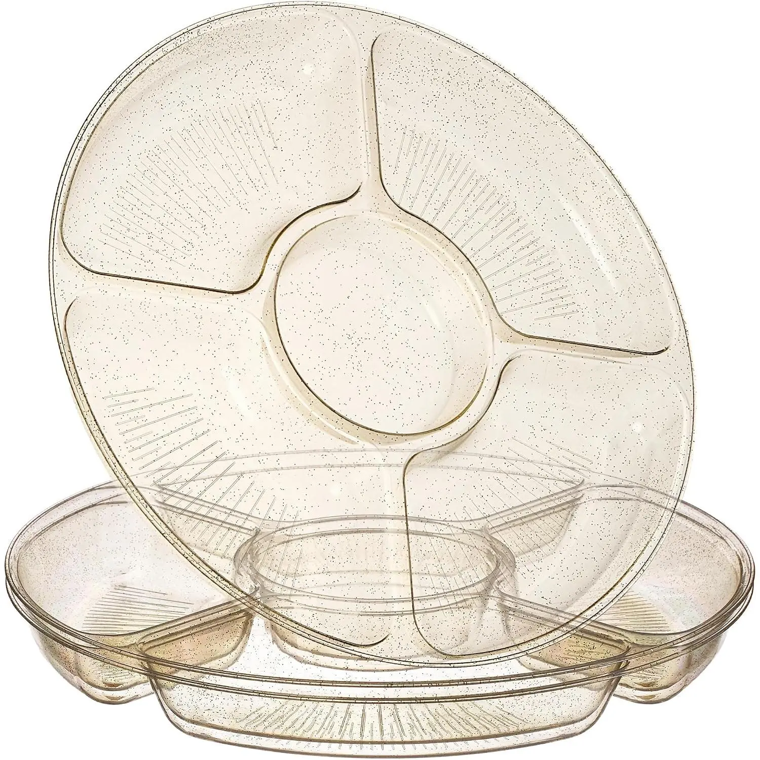 5 Sectional Round Plastic Heavy duty Serving Tray/Platters  Glitter Pack of 2