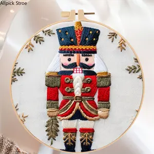 Christmas Nutcracker Embroidery Kit for Beginners – Handmade DIY Soldier Craft Set with Pre-Printed Fabric, Floss & Hoop