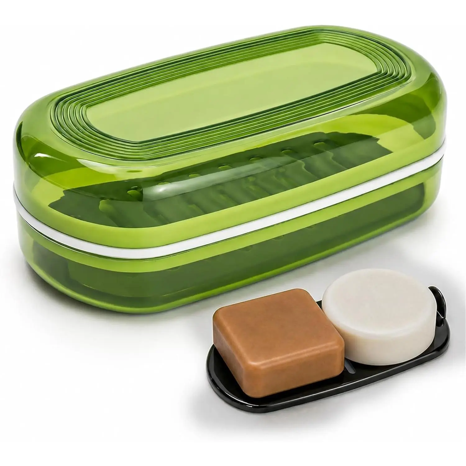 Shampoo Bar Holder & Large Travel Soap Case with Drain Tray | Shampoo bar travel case for shampoo and conditioner bars set or one 10 oz soap bar, with a removable drain tray (Green)
