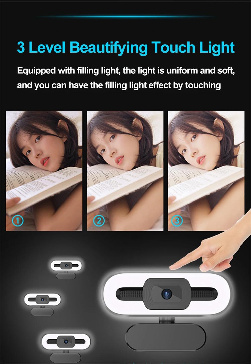 Portable Full HD Webcam PC Laptop Auto Focus Webcam Live Streaming Flexible with Microphone Live Broadcast withLight