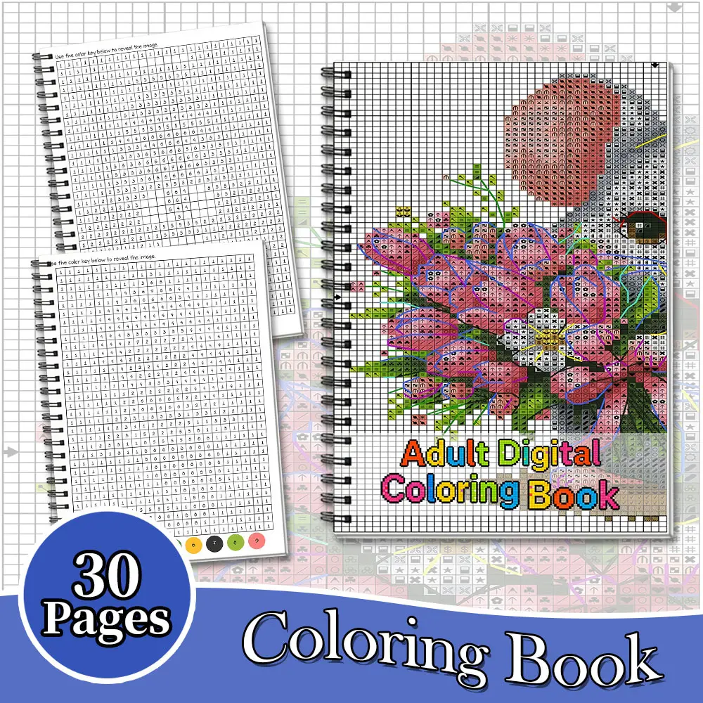 30-Page Deluxe Digital Coloring Book Spiral Bound Thick Single-Sided Paper Stress Relief Relax Body Mind Enhance Concentration Calm Mood Creative Digital Art Therapy Perfect Gift for Easter Father's Day Labor Day Birthdays