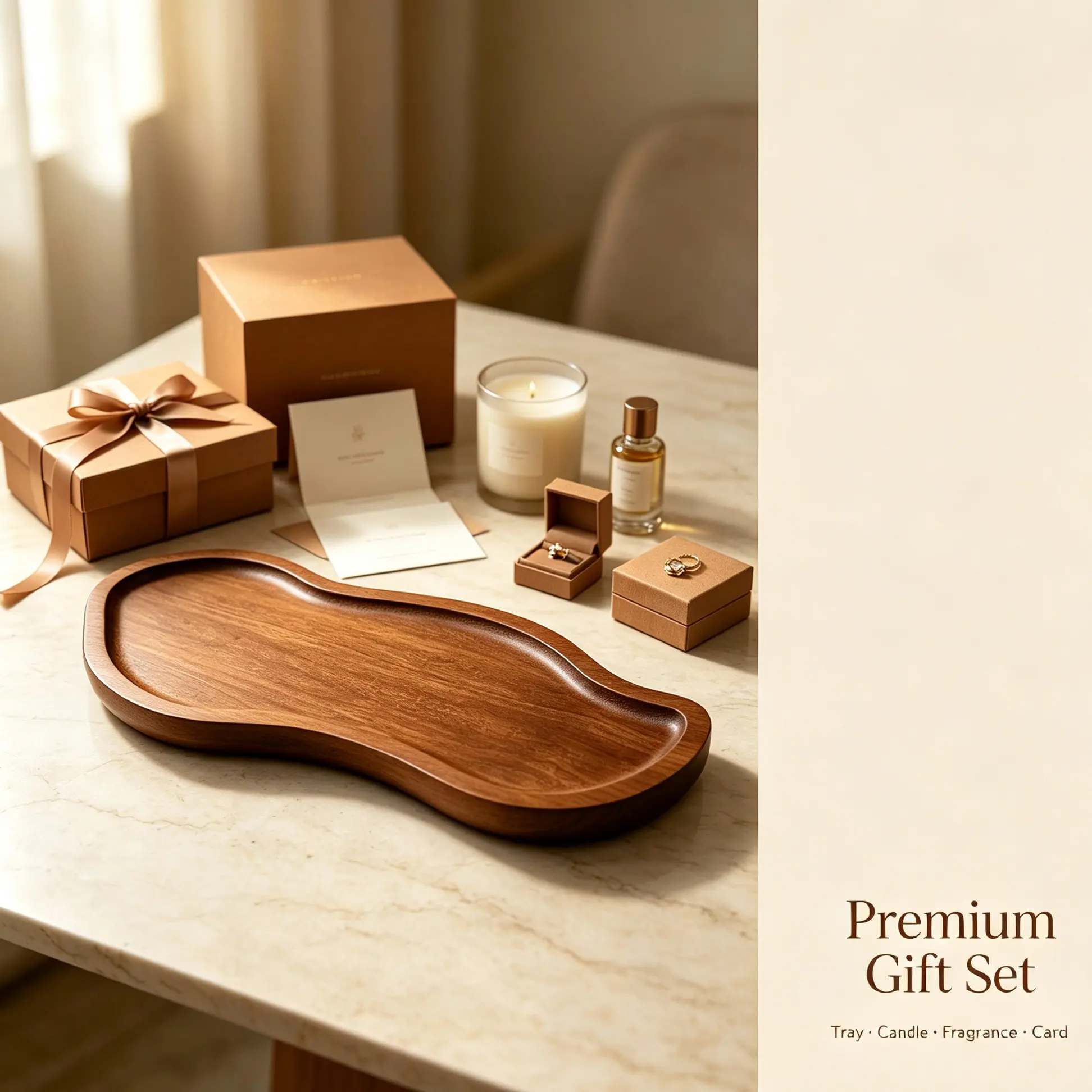 Irregular Wooden Tray for Tabletop Display, Ideal for Desserts and Snacks, High-Quality Solid Acacia Wood, Natural Arc Shape
