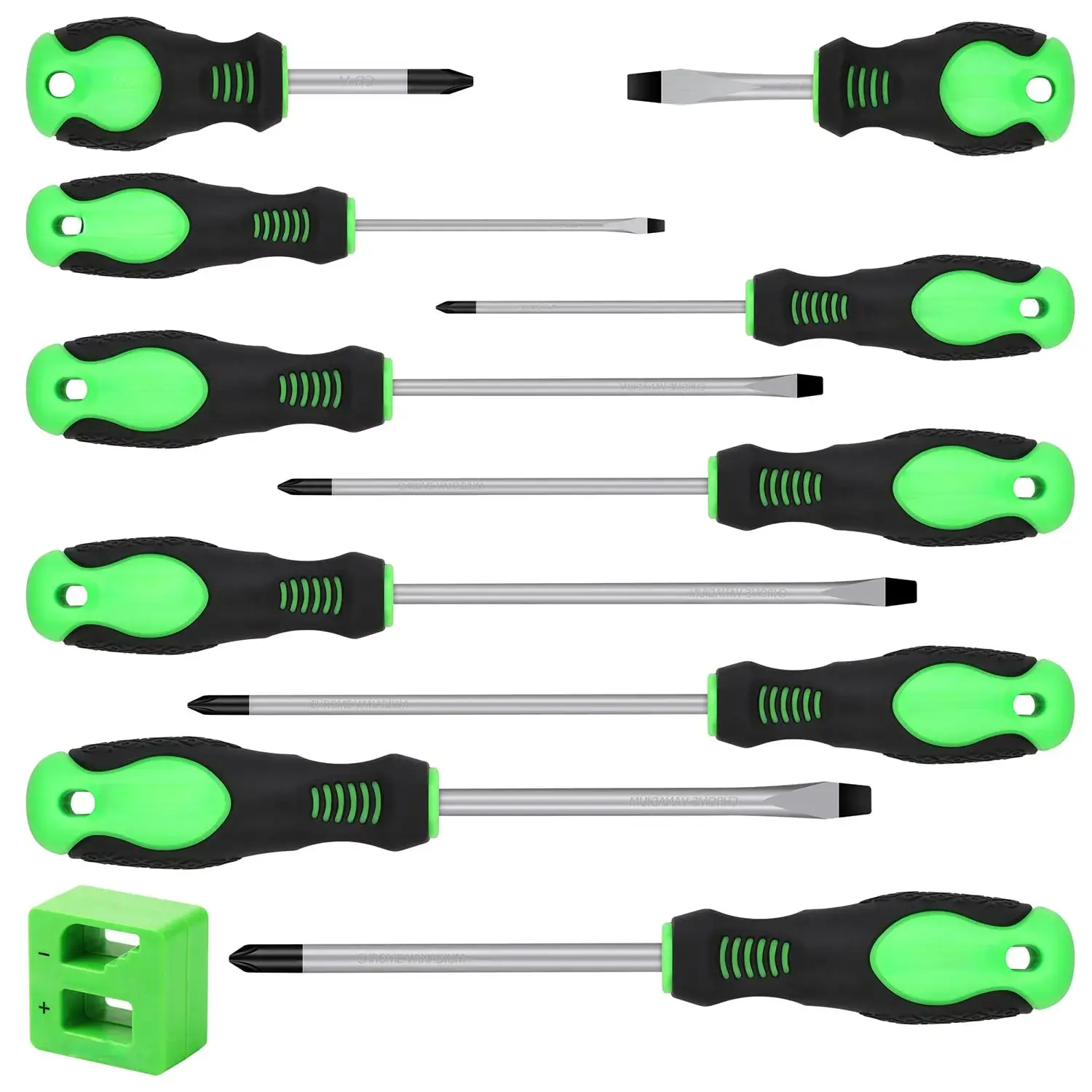 11PCS Screwdriver Set, Magnetic 5 Phillips and 5 Flat Head Tips for Fastening and Loosening Seized (11PCS) green  rubber tool kit universal hand work equipment small screwdriver screw driver home repair cool mechanic diy screwdriver householdtool