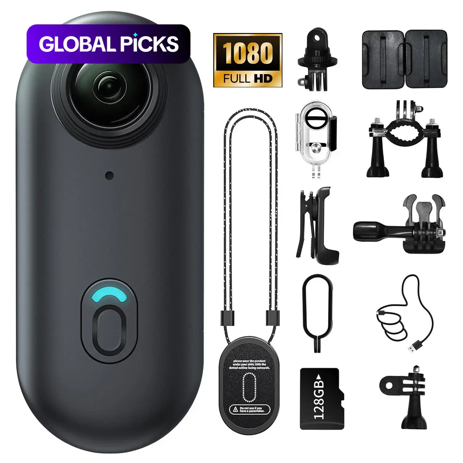 1080P Full HD Action Camera, Mini, Compact, Portable Wearable Cam, Wireless, Magnetic, Clip, 128GB Memory Card Storage, Hands-Free Recording, Ideal for Cycling, Skiing, Outdoor Sports #GLOBAL PICKS