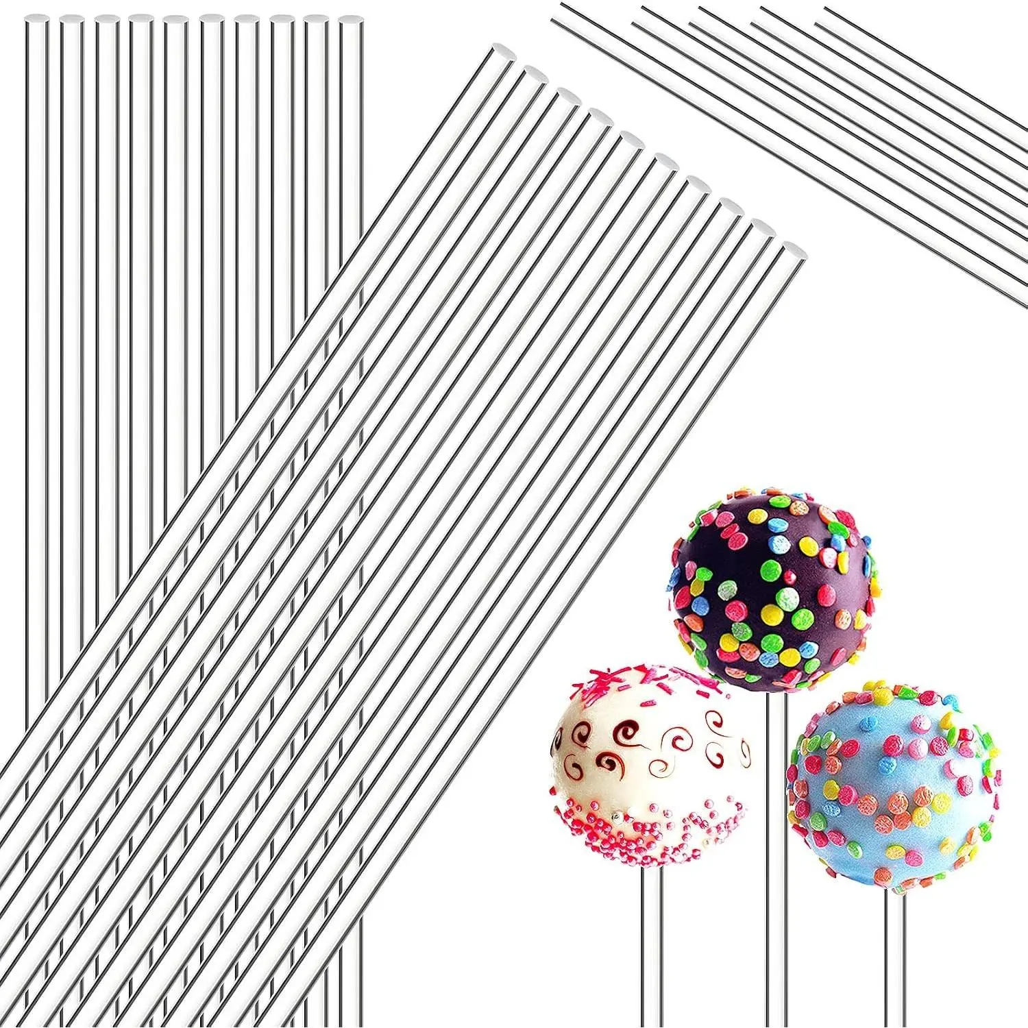 Zopeal 200 Pcs Clear Acrylic Lollipop Sticks Cake Pop Rods, 6 x 0.12 Inches