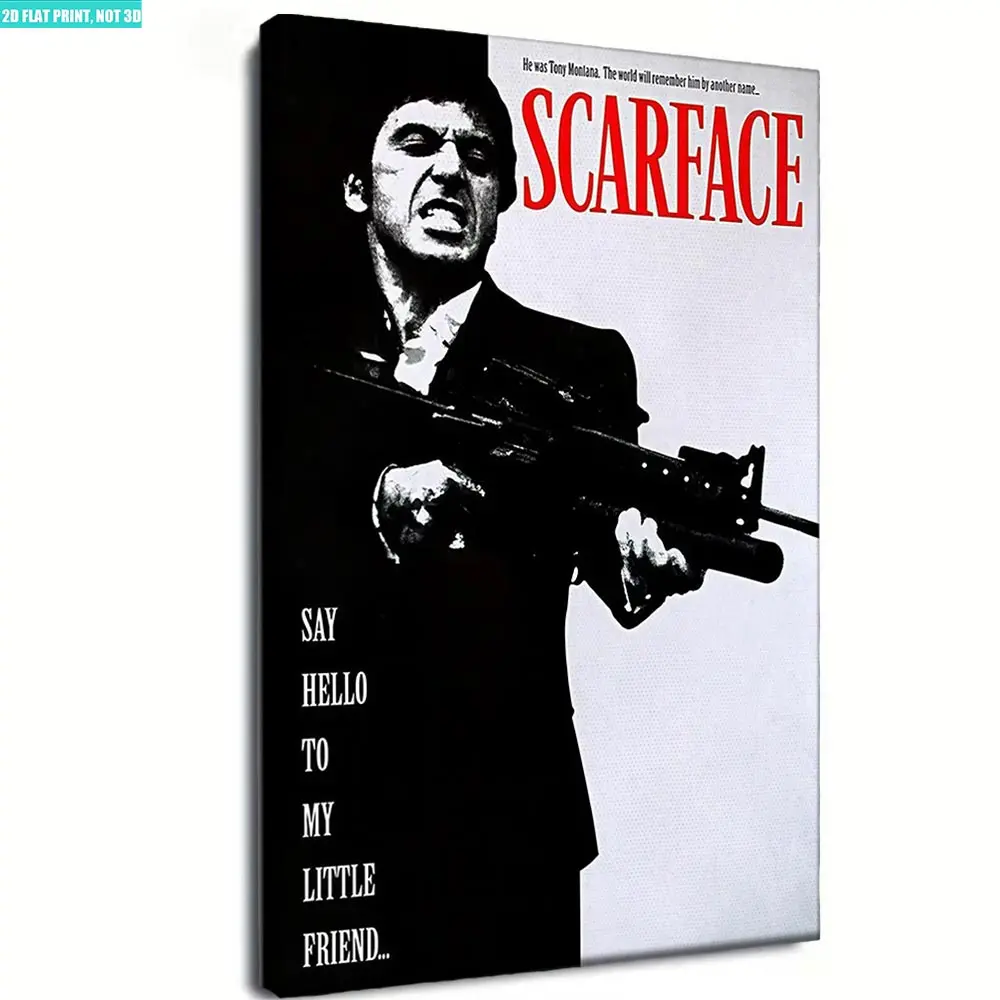 Framed canvas wall art print of Scarface gangster legend with modern artistic design, fashionable decorative mural suitable for living room, bedroom, hallway, office and kitchen, ideal decorative gift ornaments for home church decor unique art decoration