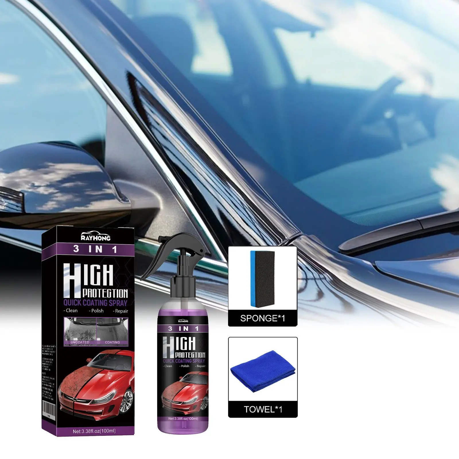 Car 3-In-1 High Gloss Spray, Automatic Paint Color Change Cleaner, Quick Dry Paint Spray, Automotive Care Essentials, Easy Application