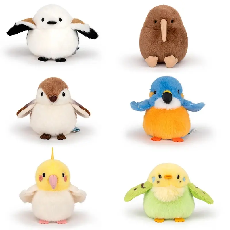 11cm Cute Bird Plushies Realistic Parrot,Sparrow,Tit,Kingfisher Soft Doll Plush Keychain Pendant Stuffed Bird Nest Home Decor