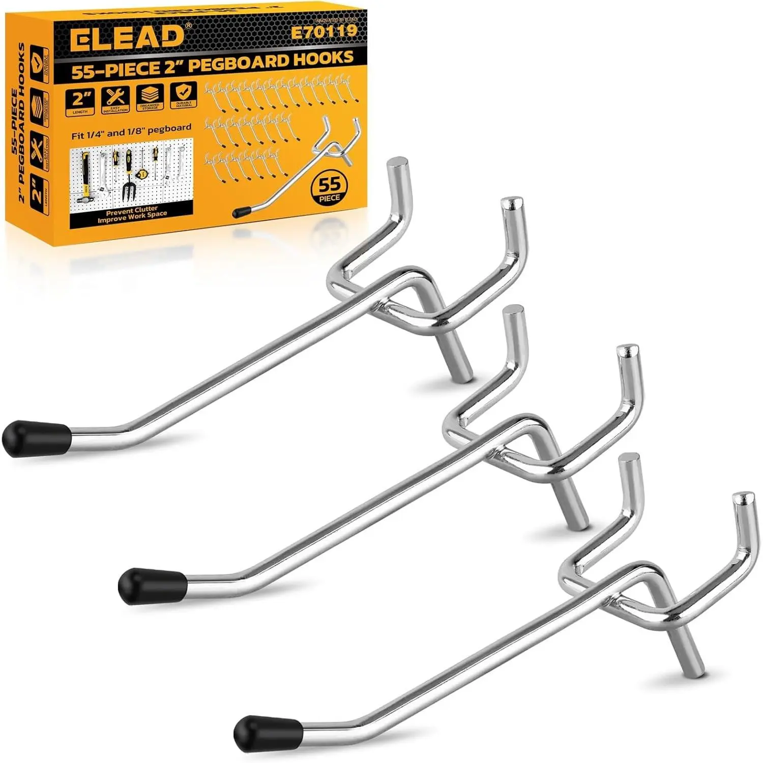 Metal Pegboard Hooks Organizer Set - 55-Piece 2in Heavy Duty Metal Hooks, Fits Pegboards (1/4in & 1/8in), Peg Board Accessories for Garage/Workshop Storage