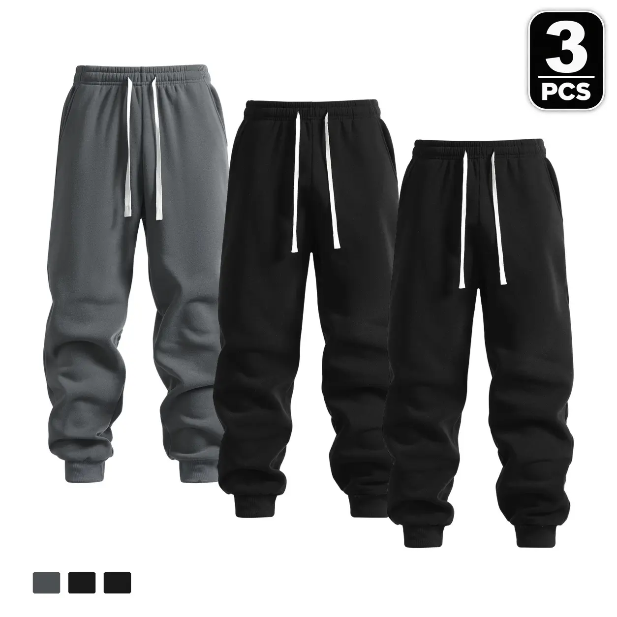 3-Pack Men's Drawstring Joggers with an Adjustable Waist Tie and Side Pockets for Small Essentials for Spring, Fall and Winter,Slim,Elastic,piece,Thermal,heavyweight,Lightweight,multi-pocket,athletic