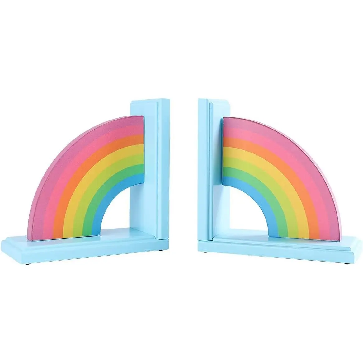 Wooden Rainbow Non-Skid Cute Book Ends Book Stoppers Pack of 2 for Girls Home Children's Room Classroom Nursery Decor
