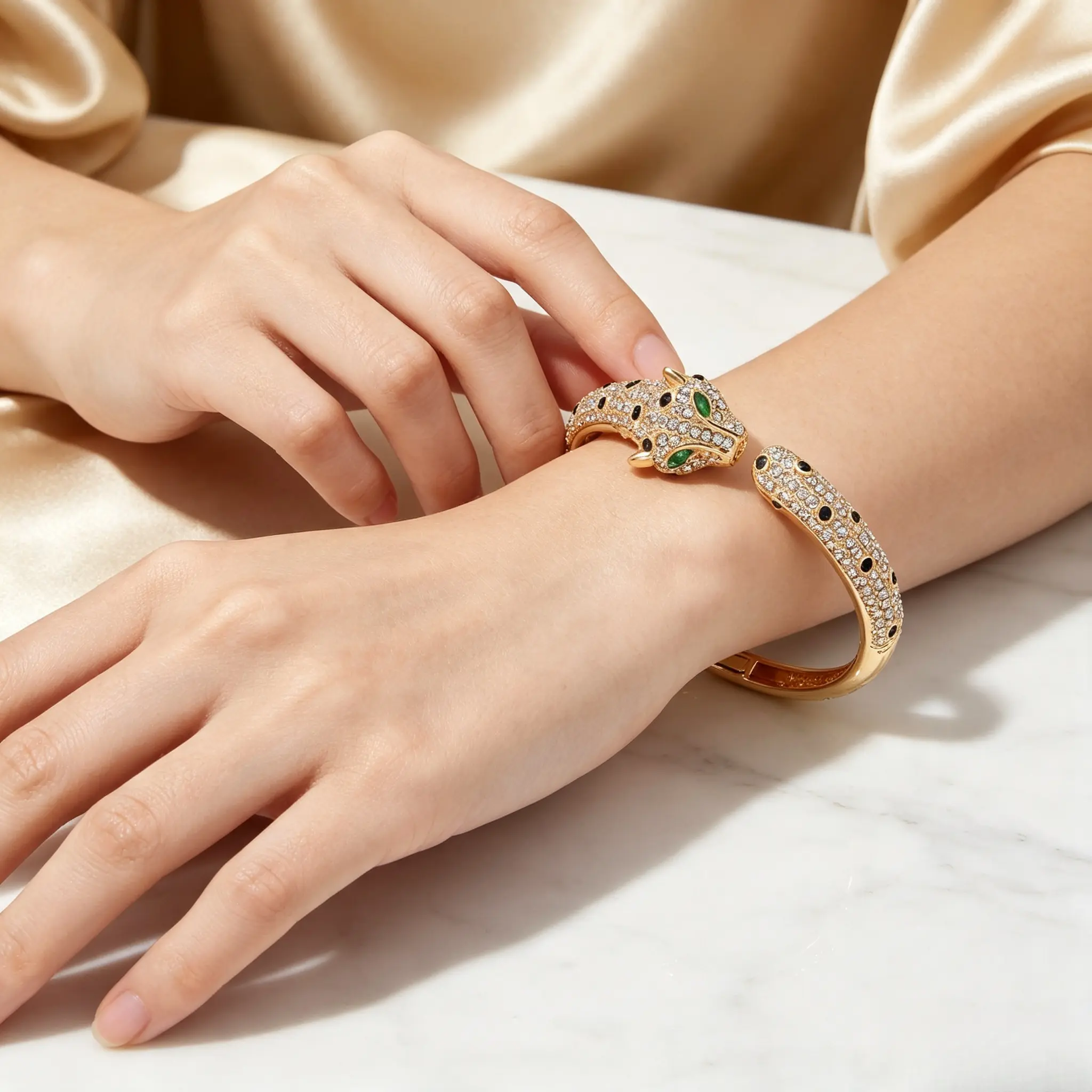 Leopard Head Cuff Bracelet with Rhinestones, Adjustable Hip Hop Style Costume Jewelry, Gold-Tone Arm Candy for Party & Daily Wear, Accessory Goals, Arm Candy Accessories, Bracelet Stacking, Wrist Stack