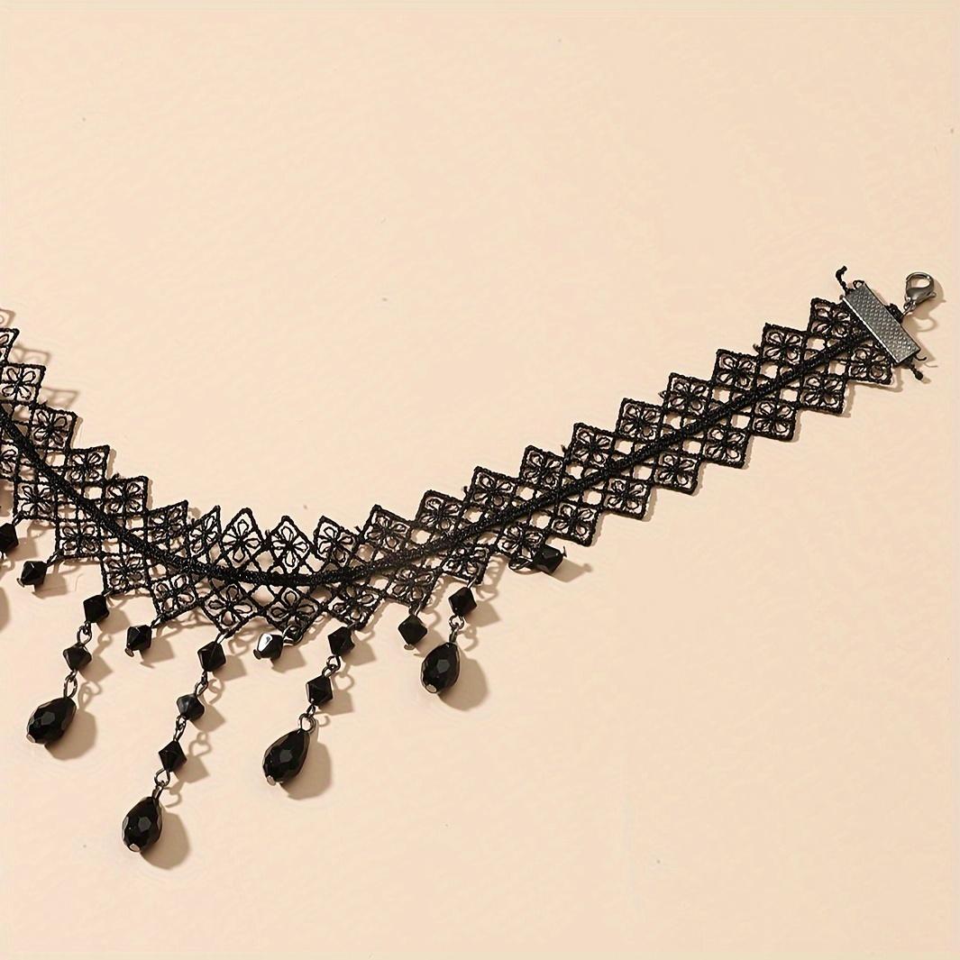 Perfect for Weddings, Parties & Halloween - Elegant Black Lace Choker with Water Drop Pendant