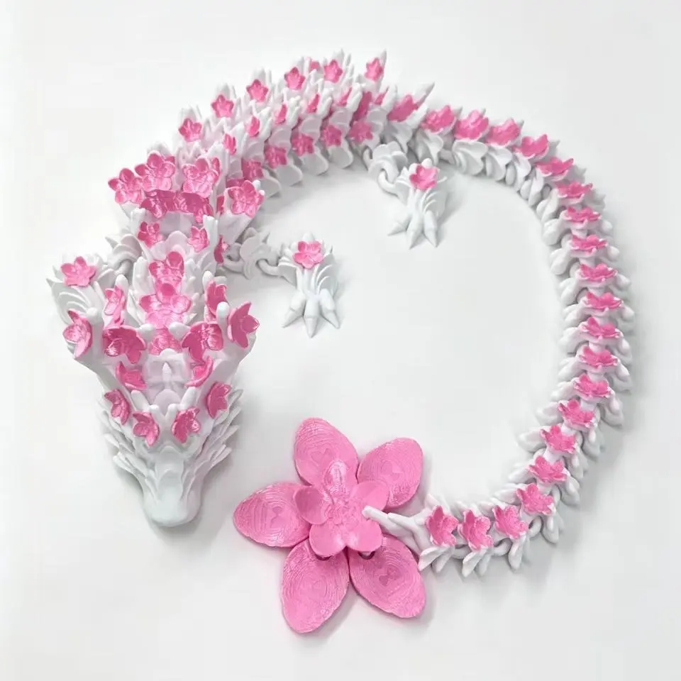 31.5 Inch Large Cherry Blossom Dragon 3D Printed Hinged Stress Relief Toy, Desktop Decor, Fantasy Enthusiast Collection Gift