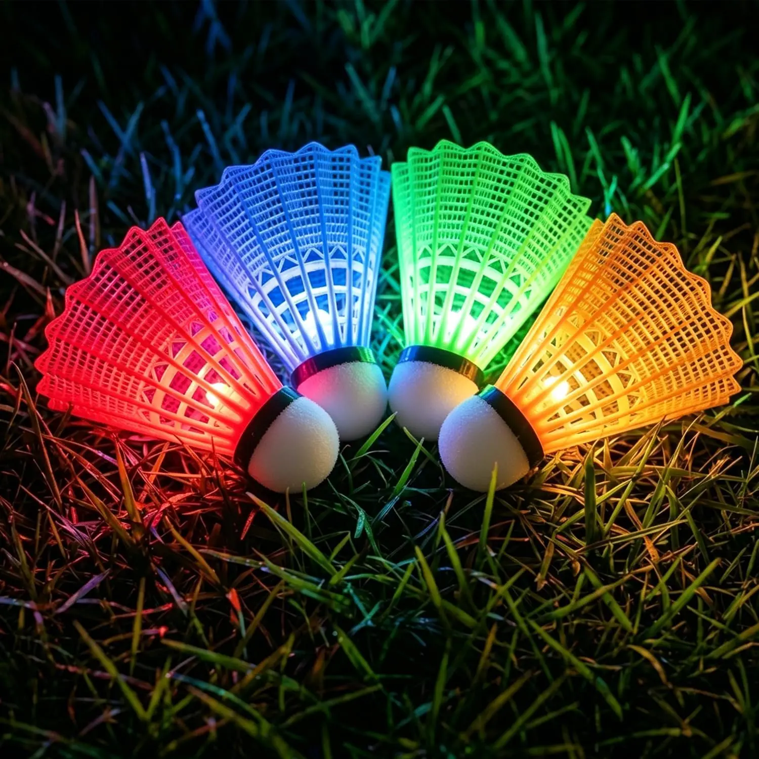 Glow in The Dark Badminton Birdies,LED Badminton Shuttlecocks for Family Backyards Practice,4/5/6 PCS Nylon/Goose Feather Long Lasting Light Up Birdie Balls Set for Indoor Outdoor Sports,High Speed Shuttlecocks
