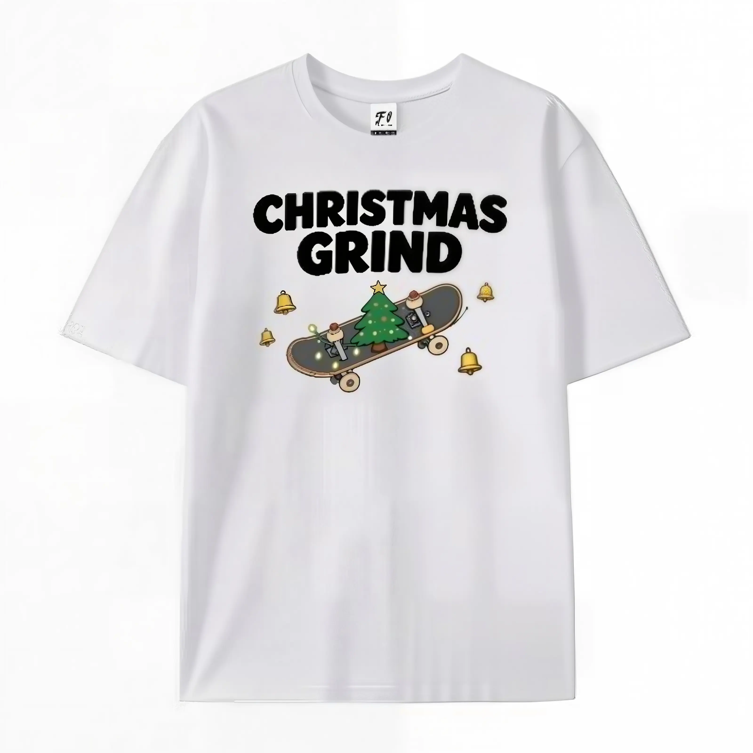 Men's Oversized Christmas Tree Skateboard Graphic Cotton Short-Sleeve T-Shirt - Comfortable Casual Fashion Tops, Cute Xmas Outfit, Ideal Holiday Gift For Lovers, Shortsleeve