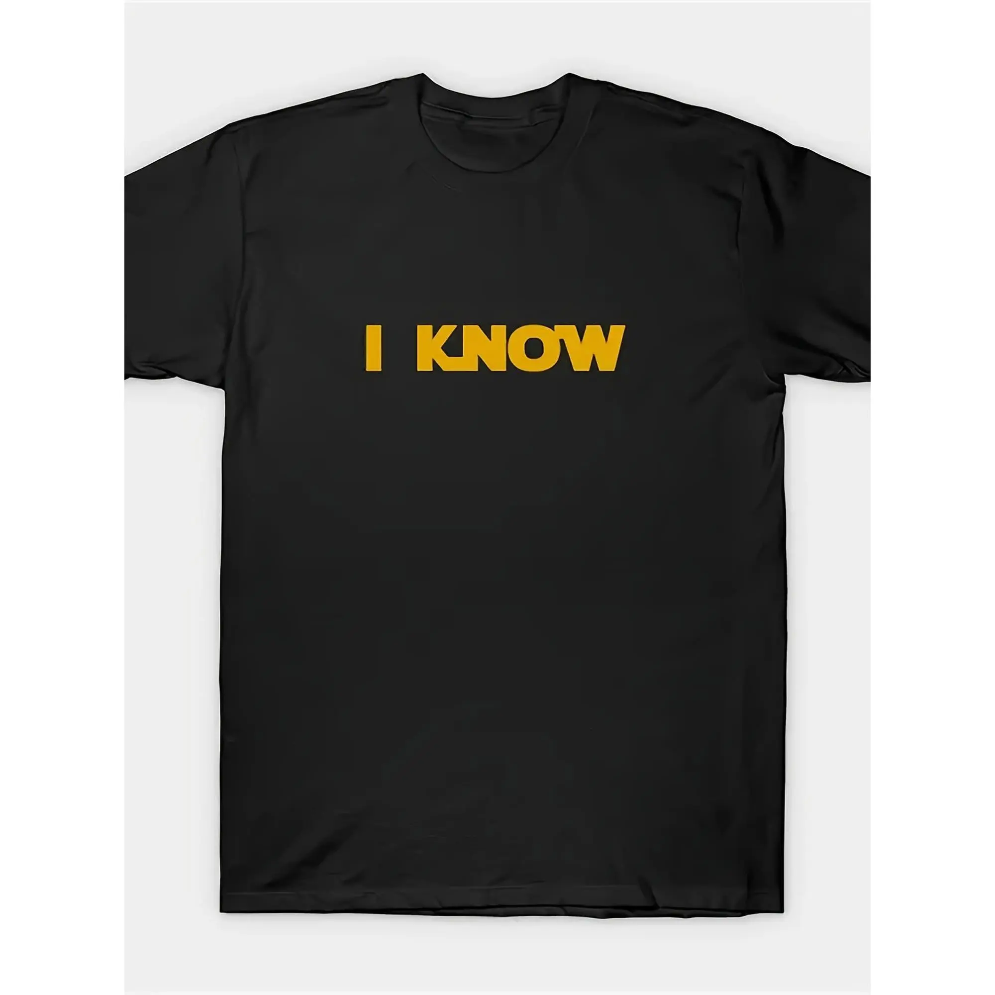 I Know Print T-Shirt - Soft Casual Round Neck Short Sleeve Shirt with Black & Yellow Suitable for Summer Wear, Daily Fashion, Machine Washable Opaque Tee for Year-Round and Everyday Essential