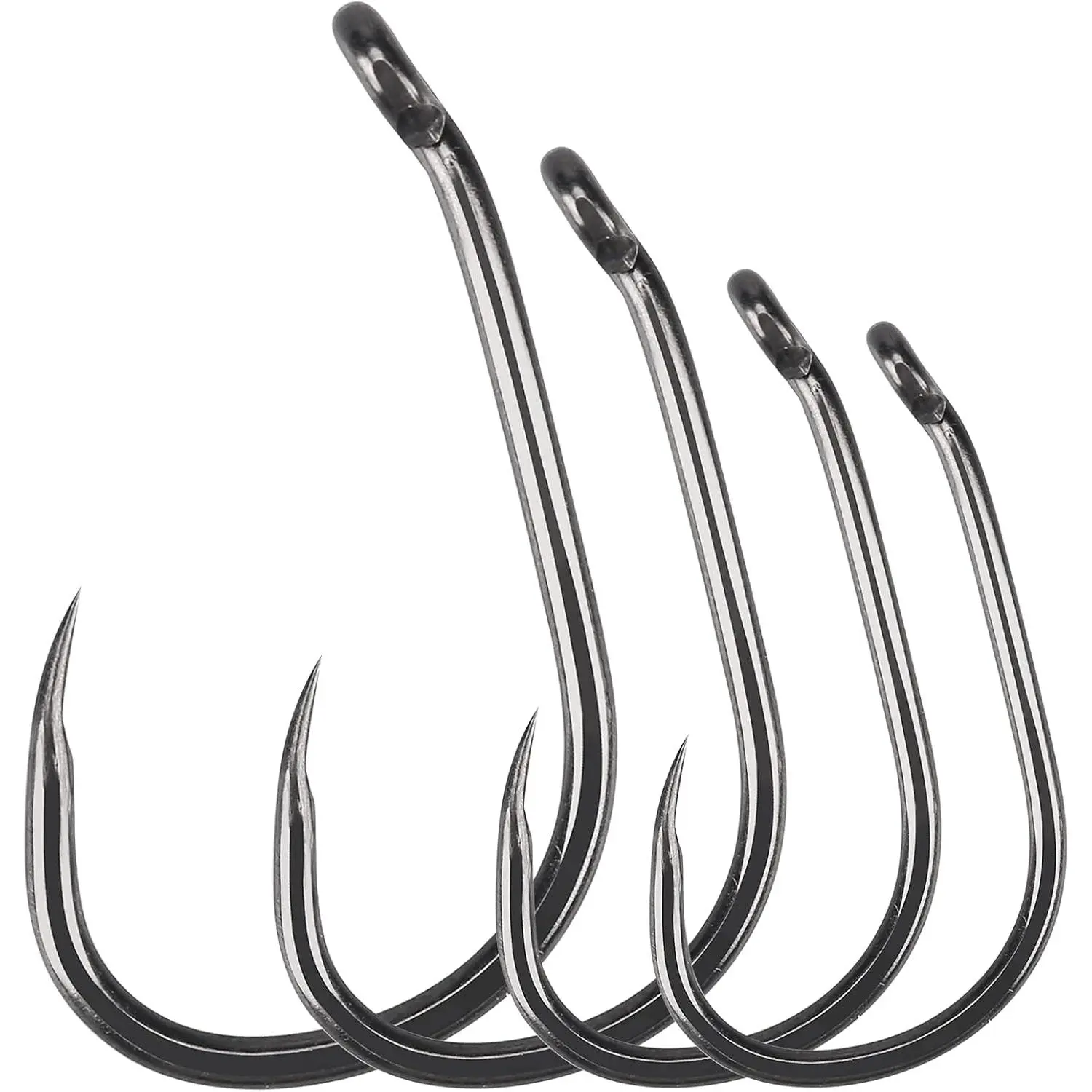 50 count Barbed Carp Coarse Eyed Fishing Hook,  in Teflon Coated Curved Shank Hook and Wide Gap Hook Size 2, 4, 6, 8, 10