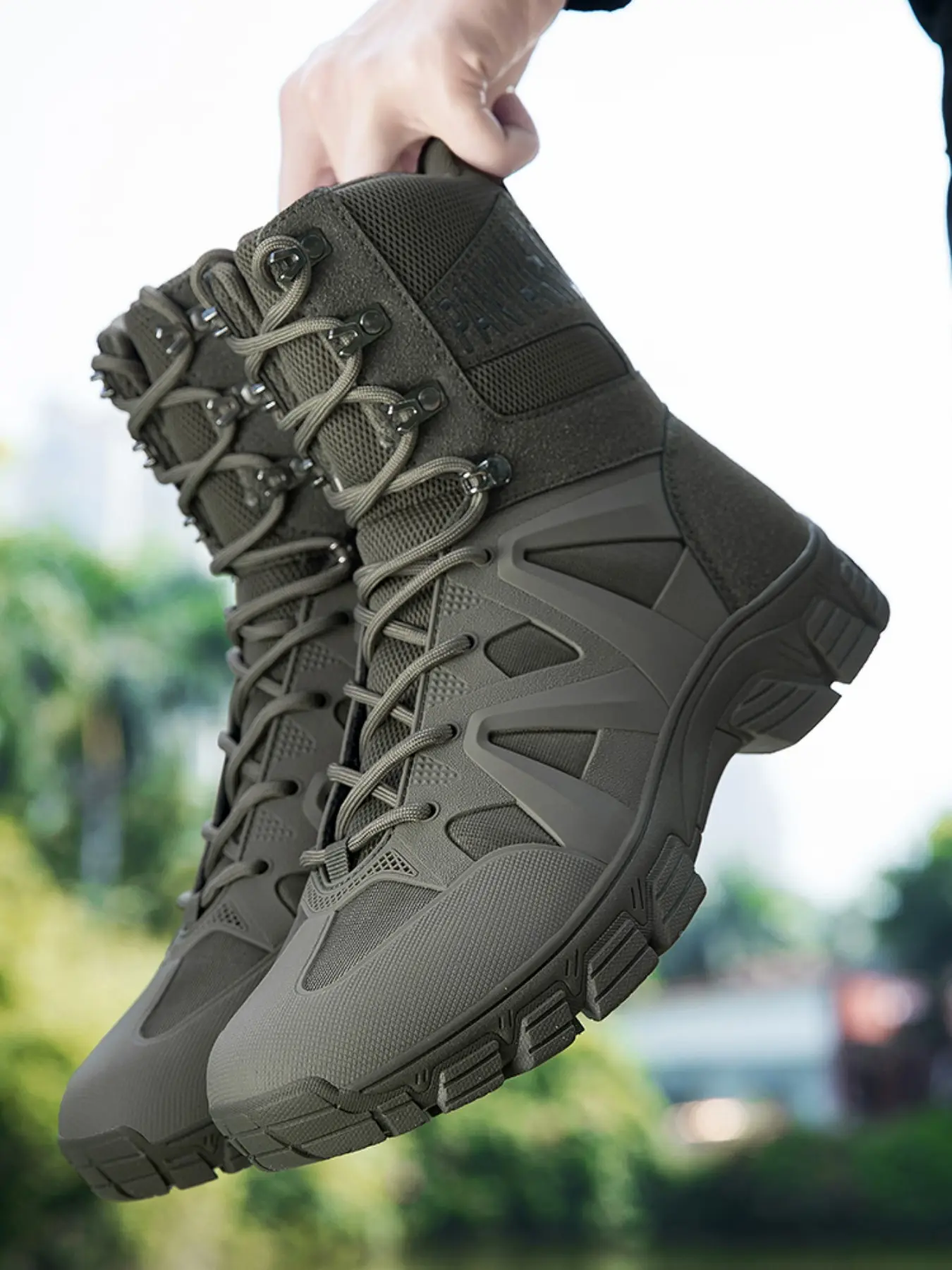Men's Military Boots, Hiking Outdoor Shoes, Ankle Design, High Top Waterproof Anti-Slip, Rubber Sole, Durable Footwear for Work and Activities