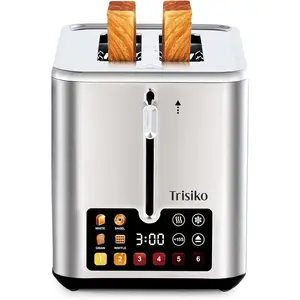 Touch Screen Electric Toaster 2 Slice, Stainless Steel Smart Toaster with Digital Timer, 1.38" Extra-Wide Slots for Bread& Bagel, Great for Home, Office,Dorm