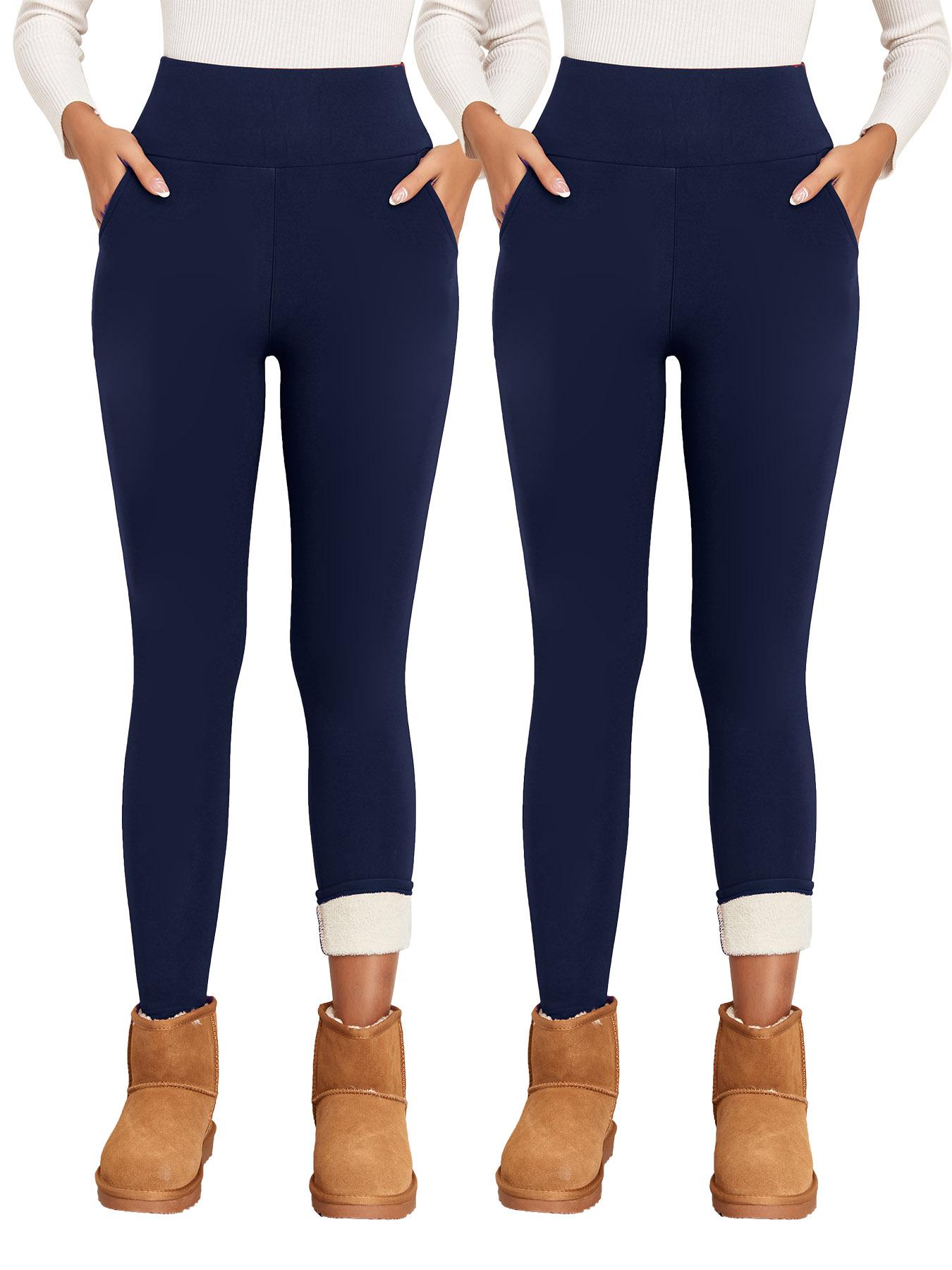 Women's Plain Basic Minimalist Pocket High Waist Thermal Lined Leggings, Casual Comfy Warm Skinny Pants for Everyday Wear, Ladies Bottoms for Winter Womenswear