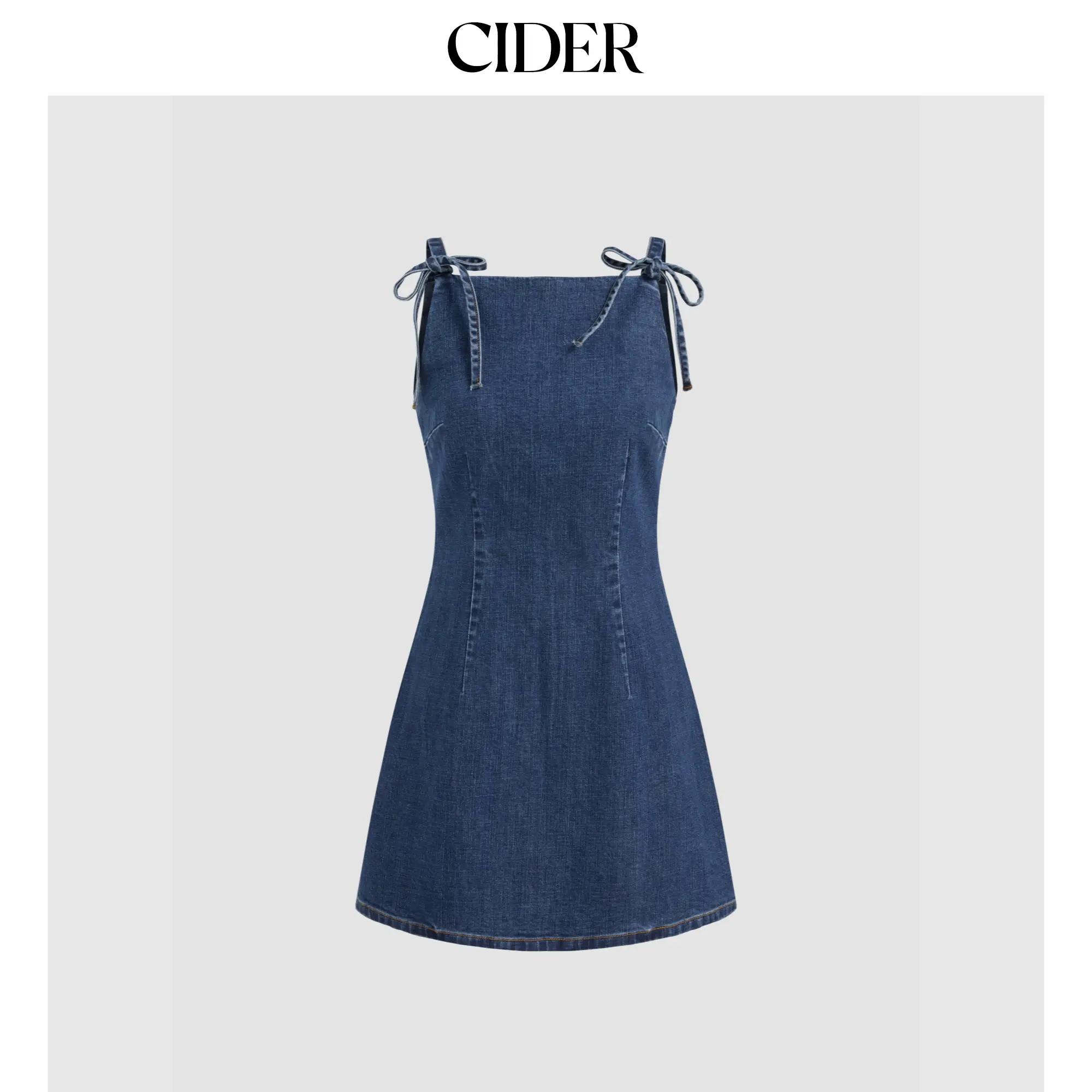 Cider [2 colors, size 0-10] Stretch Denim Solid Zipper Knotted Mini Dress