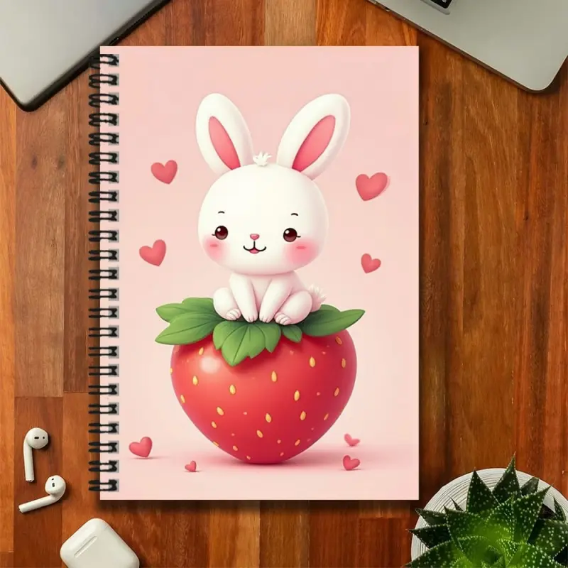 A cute cartoon bunny and strawberry pattern spiral notebook, a great helper for work and study, super practical for recording daily activities. The exquisite cover is full of charm and fun, making it suitable for journaling, daily planning, or as a notepa