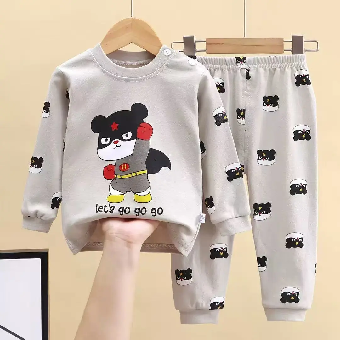 1pc Cartoon Bear Infant 2-Piece Pajama Set, Long Sleeve & Long Pants, Breathable Striped Star Print, Spring-Autumn Home/Air Conditioning Wear, Unisex Newborn Underwear (Kids' Fashion Suit)