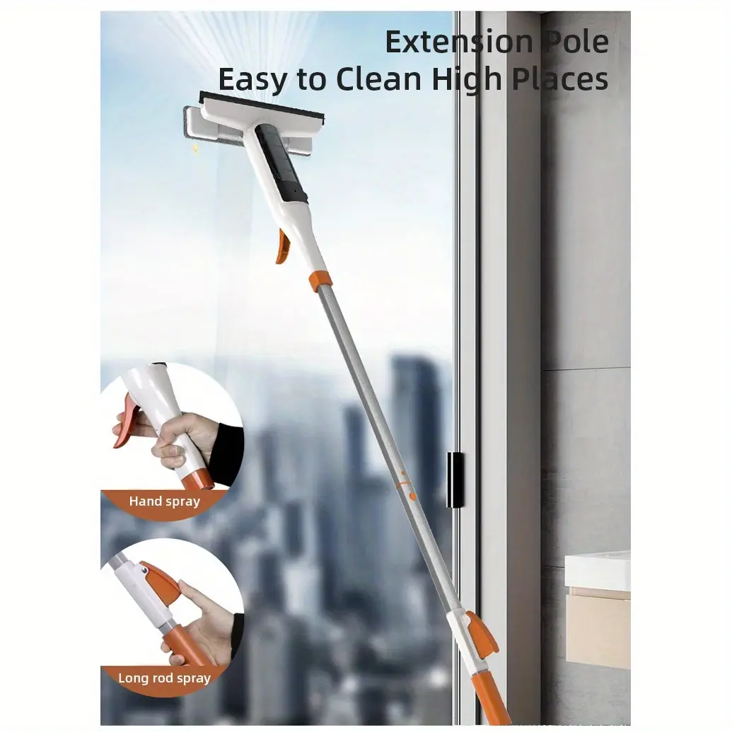 WS--Three-in-one Cleaning Kit with Spray and Scraper-sturdy Metal Handle and PP Material, Including Scraper-ideal for High Windows, Showers, Kitchen Walls and Car Windshields-essential Tools for Home Cleaning