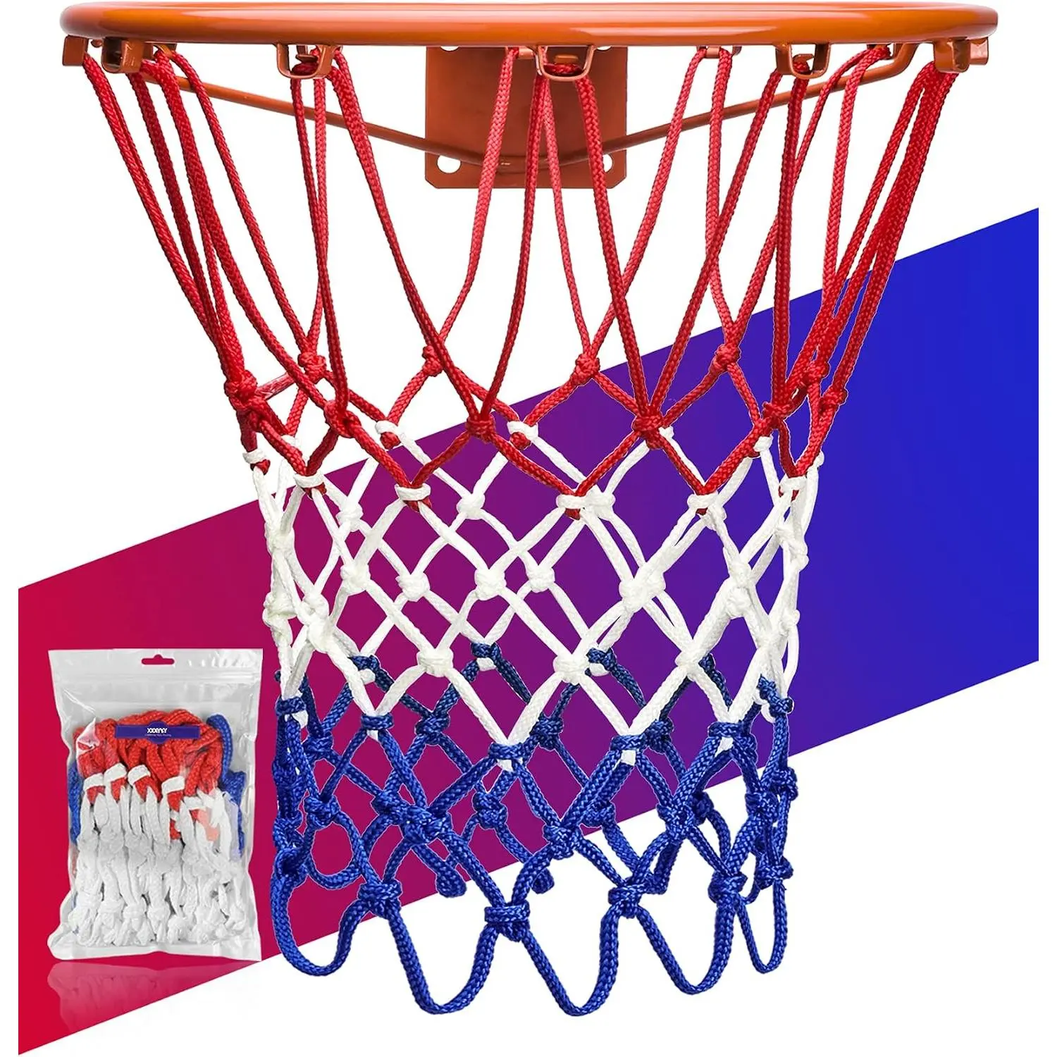 Basketball Net  Heavy , 2023 Professional -Court Quality [6.88Ounce], Fits Outdoor Indoor Standard Rim,  Weather Anti Whip -12 Loops (Red White Blue)
