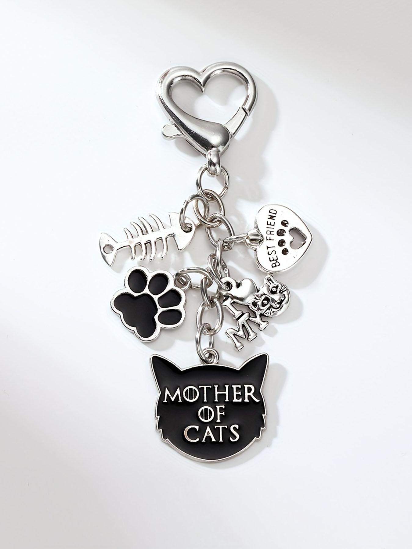 [Halloween Mother of Cats] Halloween-Themed Mother of Cats Keychain| Alloy Material, Fishbones, Hearts, Devil Cat & Paw Prints, Lobster Clasp for Bags & Cars, Ideal Gift for Cat Lovers, Durable Keychain, Cat Accessories, Bag Charm, Playful Charm