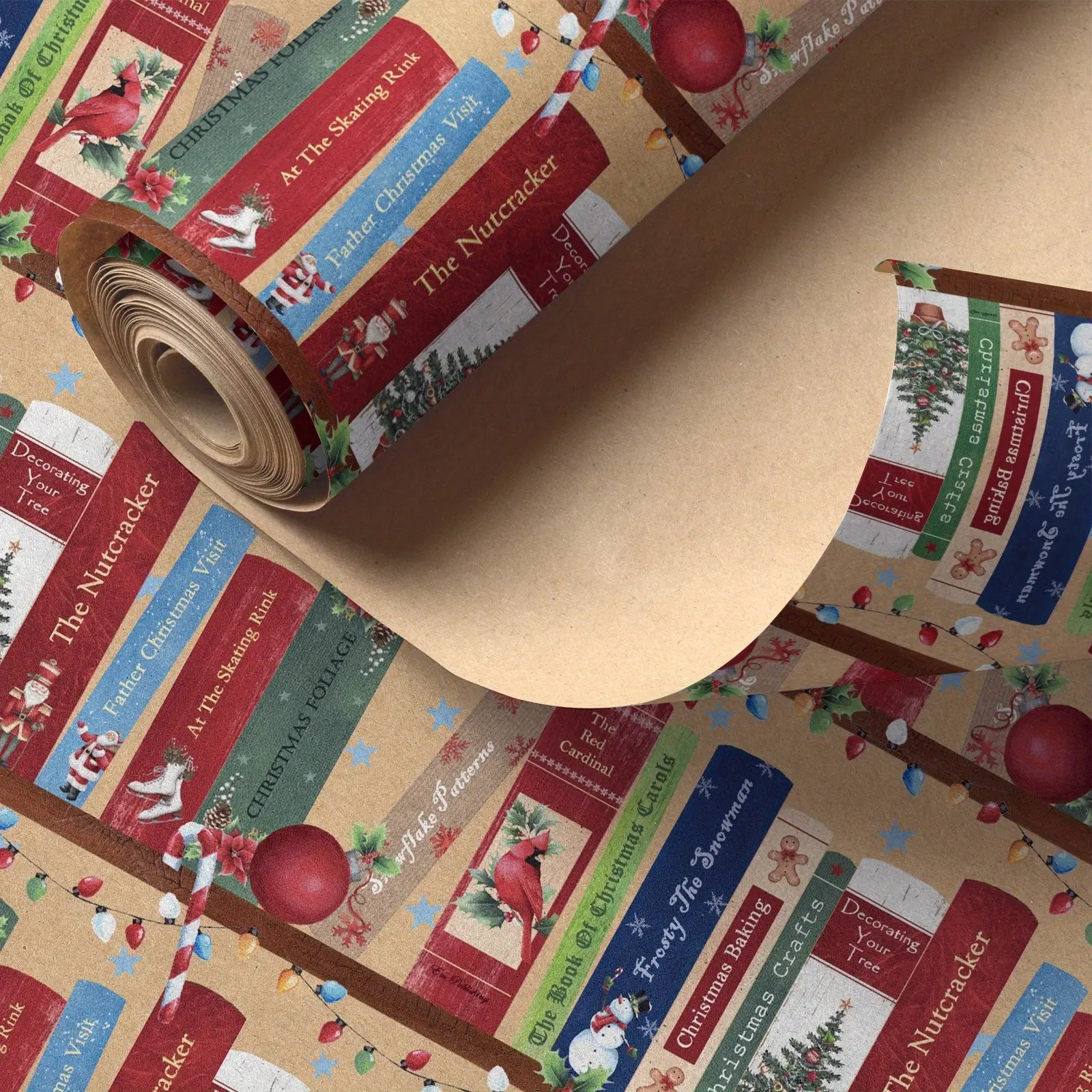Kraft Paper Christmas Wrapping Paper Roll, Vintage Holiday Book Covers, Festive Gift Wrap, 43.2cm X 500cm, Perfect for Seasonal Decorations