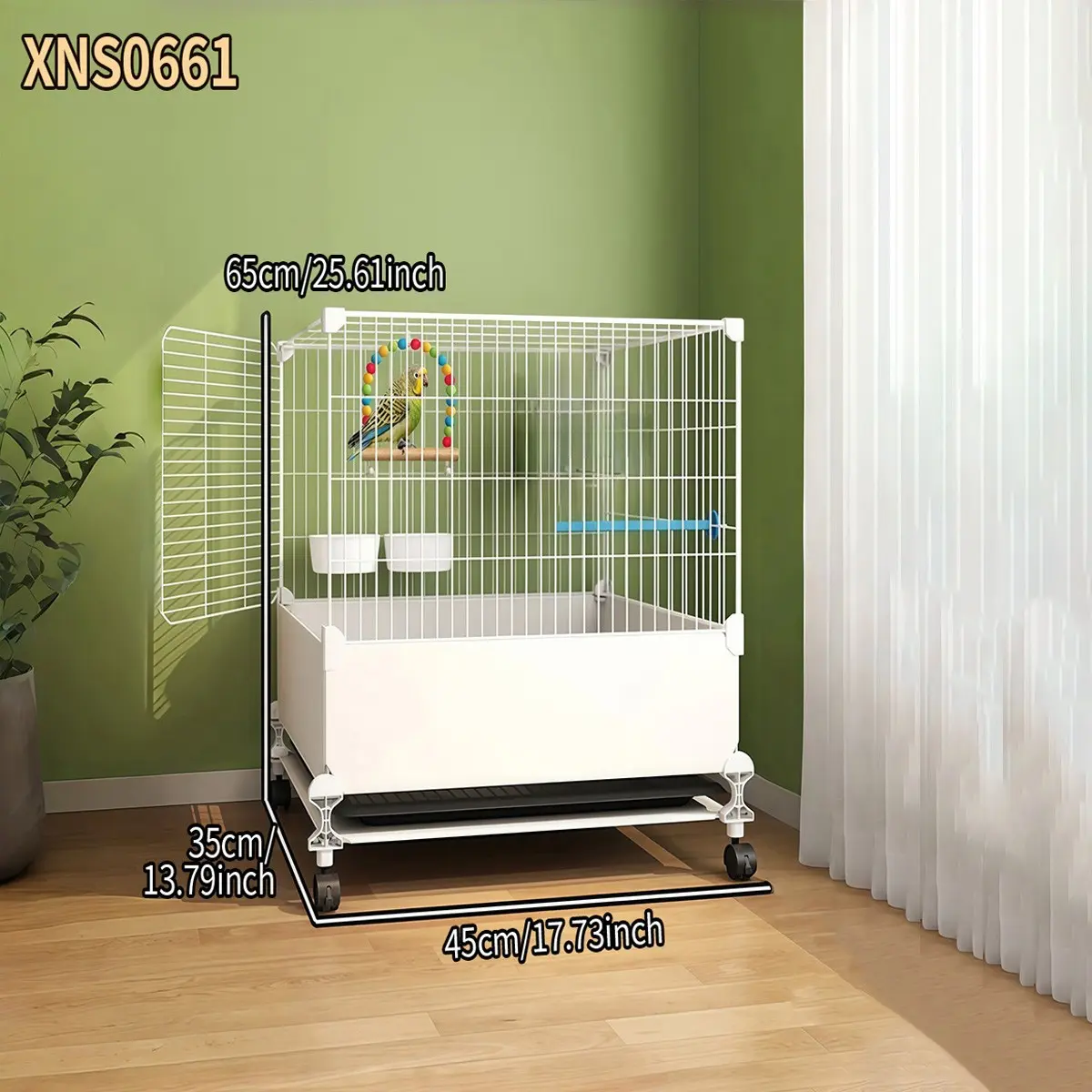 Large Multi-Layer Metal Bird Cage with Wheels and Tray, Rolling Bird Cage, Detachable Play Perch Stand, Suitable for Budgies and Macaws