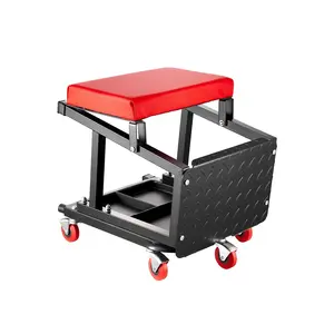 VEVOR Mechanic Stool, 300 lbs Capacity Garage Seat/Work Stool with Wheels, 360° Swivel Rolling Workshop Stool with Tool Tray, Mechanics Creeper Seat/Step Stool, for Garage, Shop & Auto Repair, Black