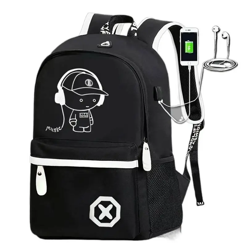 Fashionable Oxford Cloth Backpack Boys, Simple Cartoon Print, Large Capacity, Lightweight, Burden-Reducing School Middle and High School Students, Durable and Versatile Casual Backpack School and Travel