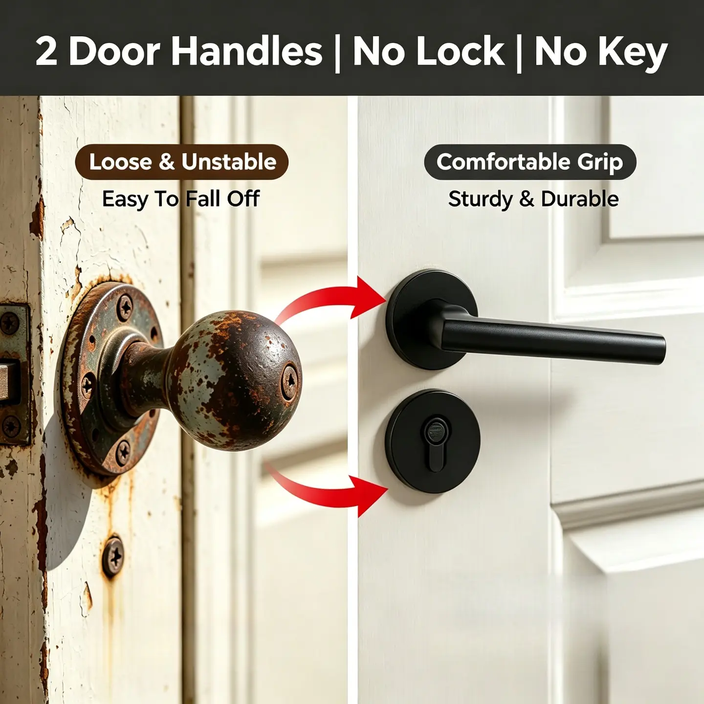 Black Indoor Door Handle | No Lock | No Key | Comfortable Grip | Durable | Door Hardware Tools | Spring Anti-Sagging, Automatically Bounces Back | Home And Office Decoration | Replacement Handle | Outdoor Split Type Wooden Door Lock | Household Tools