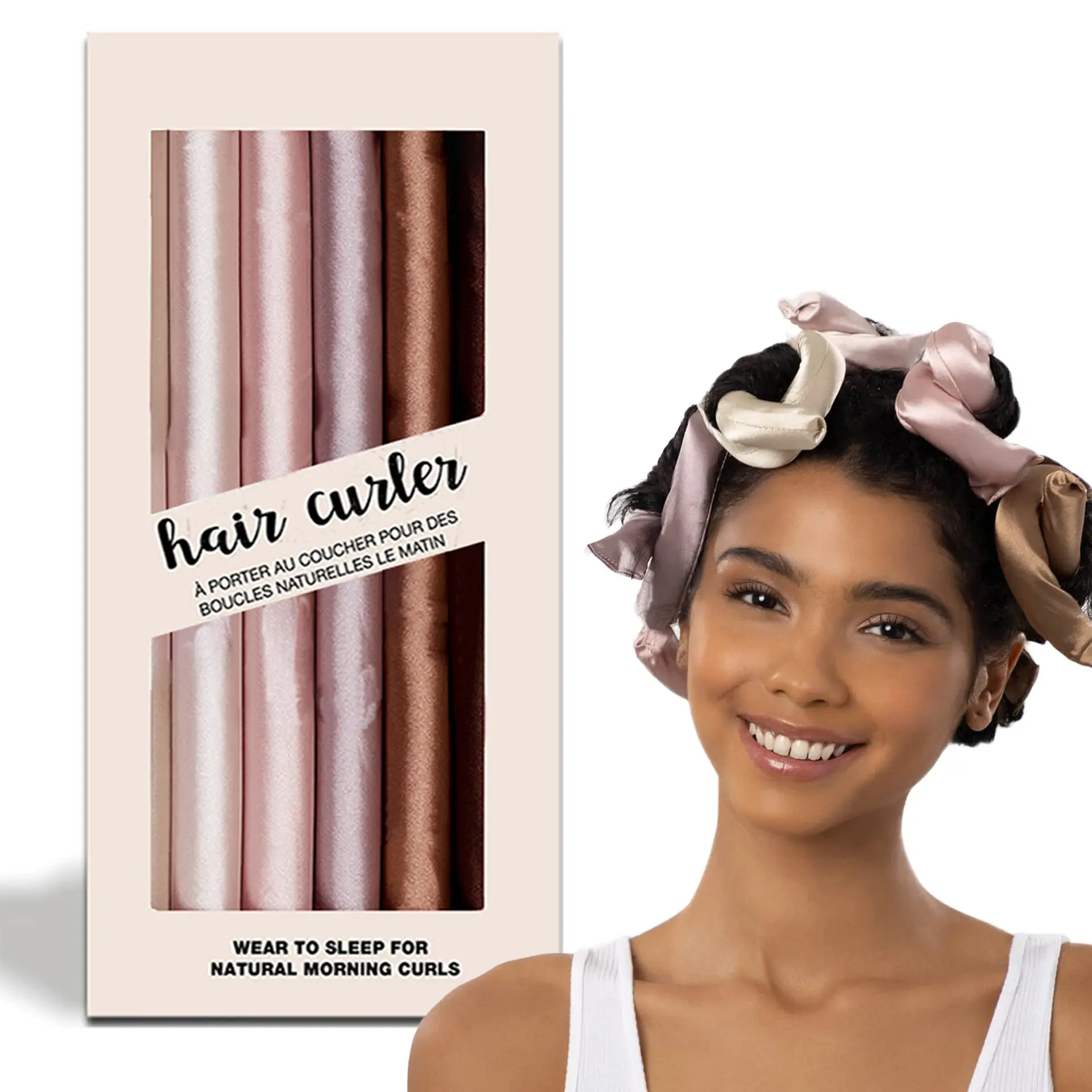 Satin Heatless Curling Set – No-Crease, Zero-Damage Overnight Curlers |   4-Pack Jumbo 3cm Lazy Wave Rollers