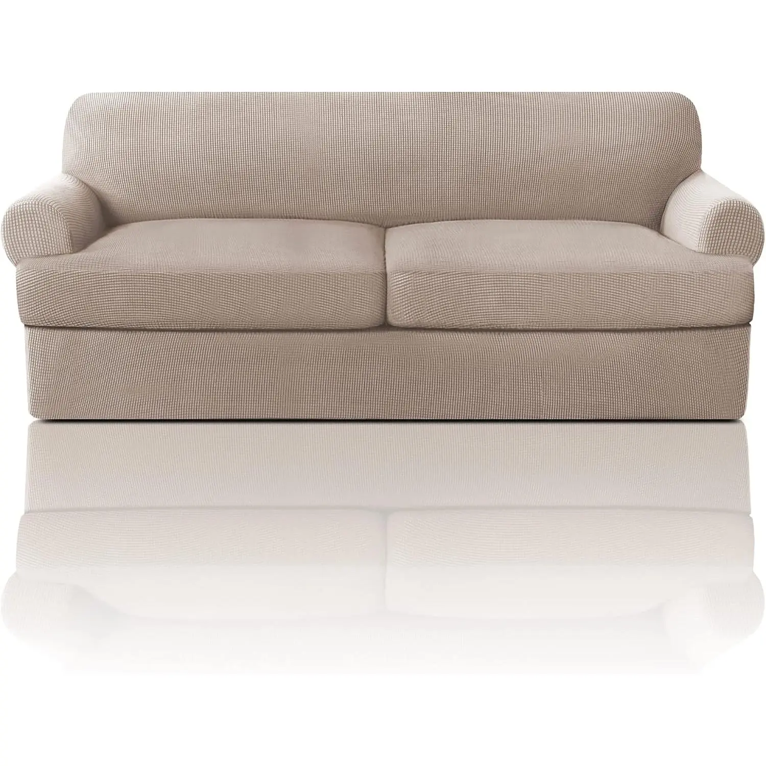 T Cushion Sofa Slipcover 3 Pieces Sofa Covers for T Cushion Couch Soft Couch Covers Sofa Slip Cover Furniture Covers with 2 Individual T Shape Seat Covers Width Up to 88", Sand