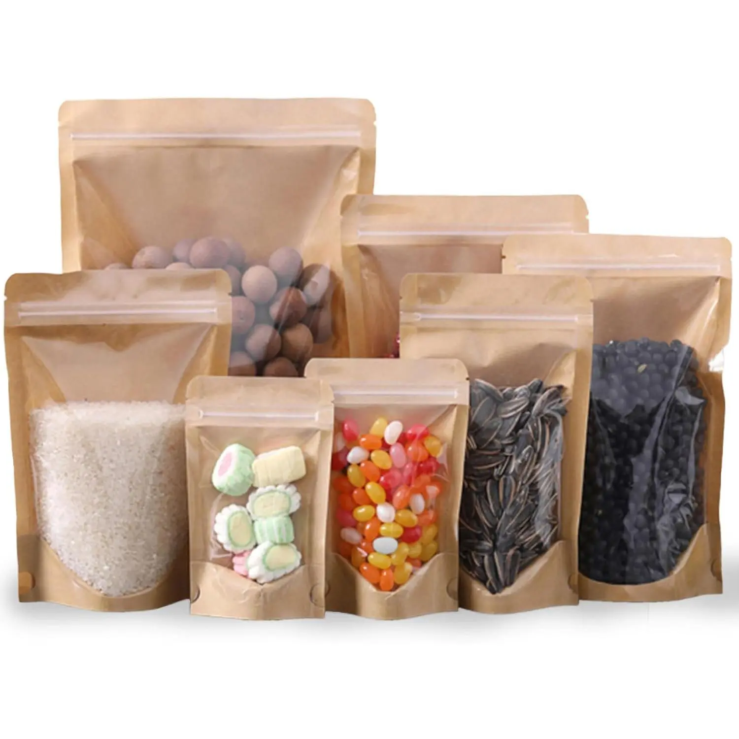 50 count  Bags With Window Clear Fornt Pouches Resealable Stand Up Zip Lock  Storage Bags Brown 3.5"x5.5"