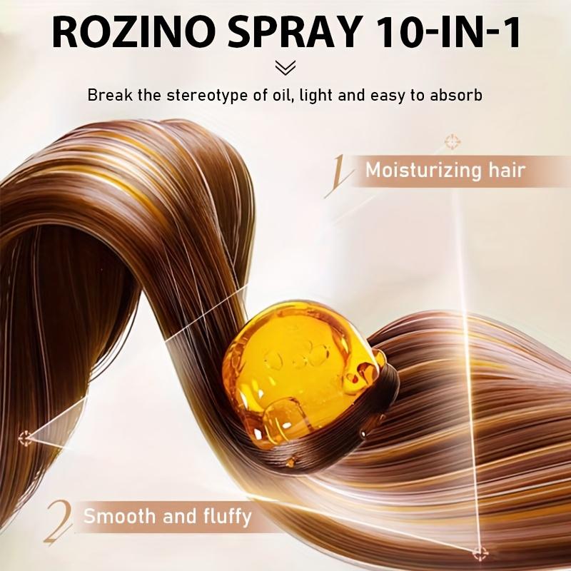 ROZINO 10-in-1 Hair Care Spray - Plant Keratin & Jojoba Oil Formula for Moisturizing, Smoothing & Frizz Control, Lightweight Non-Sticky Spray for All Hair Types, Instantly Refreshes & Adds Shine, 100g/3.527oz