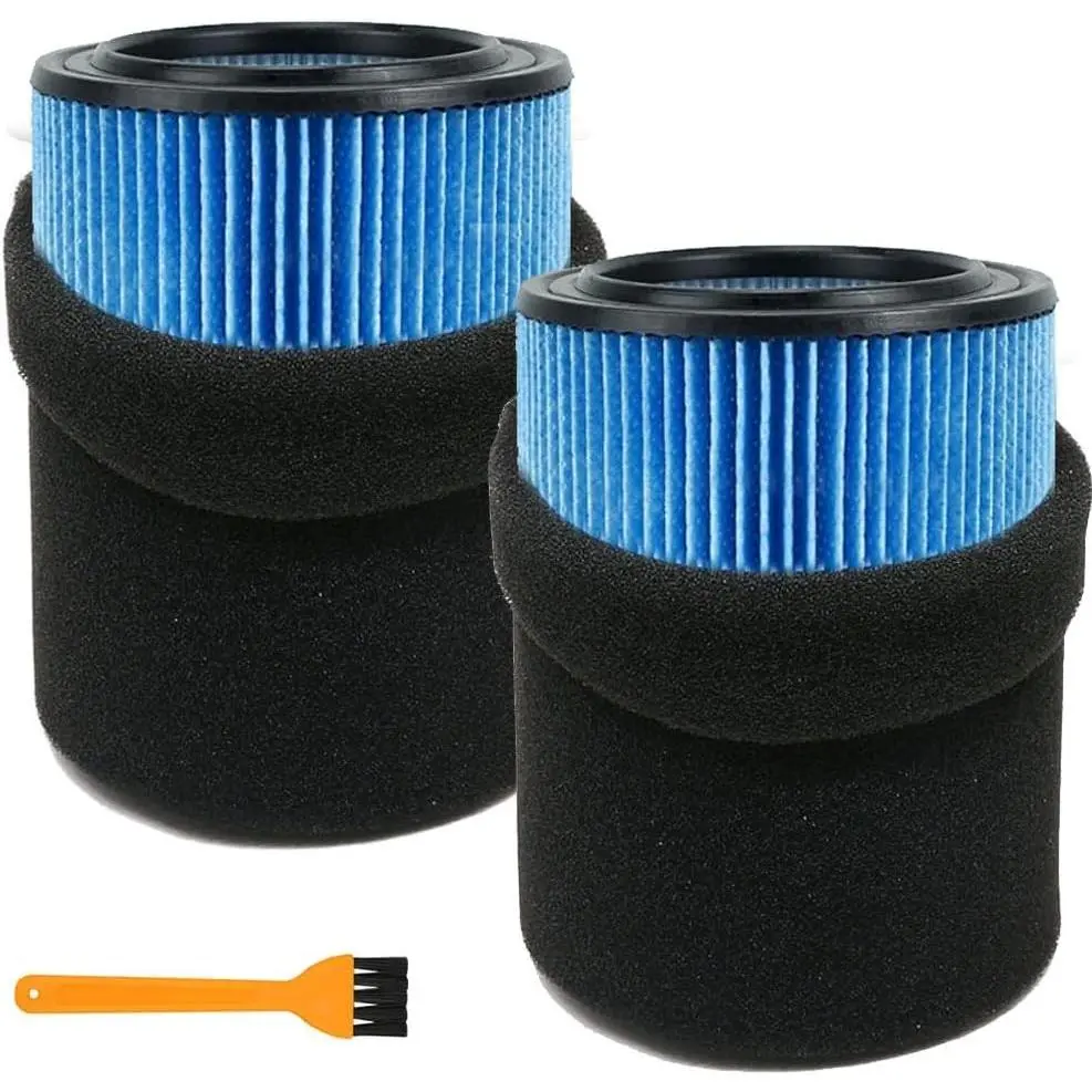 2 Pack VF5000 Filters for Rigid Shop Vac 5-20 Gallon Wet Dry Vacuums and Also Fit for Husky Vacuum 6-9 Gallon with 2 Pack Foam Sleeve