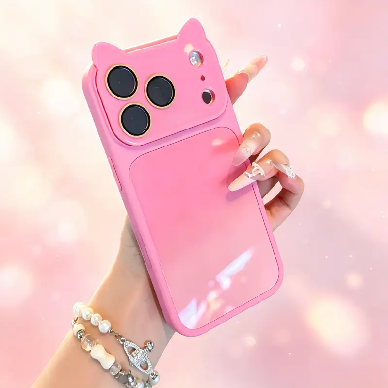 [Flash Fit] Cute Cat Ear Full-Coverage Protective Smartphone Case - Multi-Model for iPhone 17,16,15,14,13,12 Series, Precision Holes, Shockproof Design, Built-In Tempered Glass Lens Protector, Cute Accessories