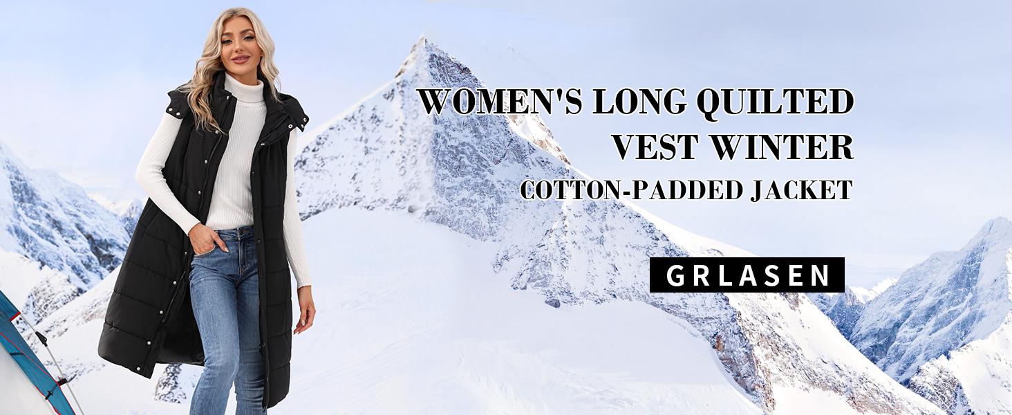 Imily Bela Women's long Quilted Vest hooded sleeveless Button Down puff vest cotton padded jacket winter coat