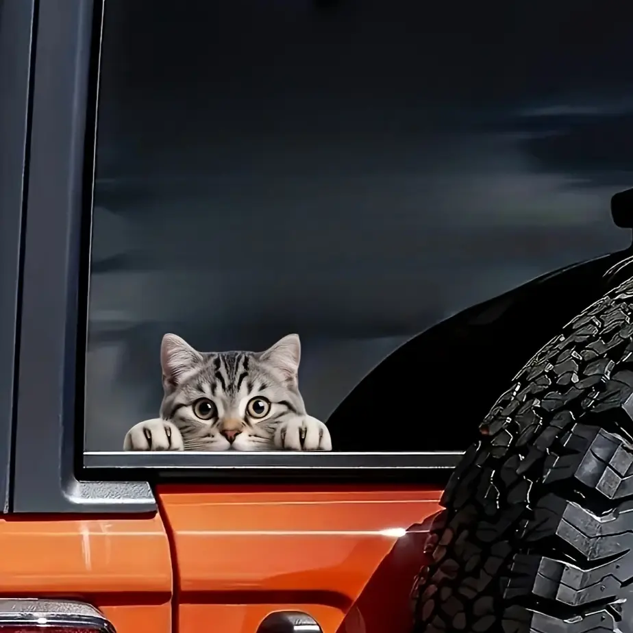 Fashion Accessory 2-Pack Cute Peeking Tabby Cat Graphic Decal - Universal Waterproof 2D Decorative Sticker for Cars, Laptops, Universal Car Sticker, Decal For Cars
